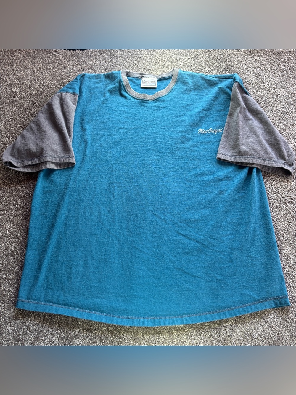 Vintage 90s MacGregor Blue with Gray Trim Crewneck Tee Made in USA